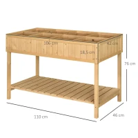 Outsunny Plantador em Pé Quadrada com Prateleira 110x46x76 cm 8 Compartimentos & Inserts de Irrigação Madeira de Pinho(m-3)