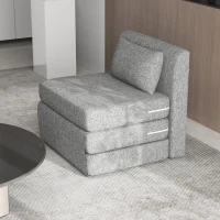 HOMCOM Poltrona Chaise Dobrável 3 em 1 com Travesseiro Conversível Colchonete Dobrável para Visitas Sala de Estar Escritório Cinza(m-4)