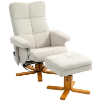 HOMCOM Poltrona de Massagem com Função deitada e Apoio para Os Pés Inclinação de 145° Poliéster 80x86x99 cm Branco Creme(m-1)