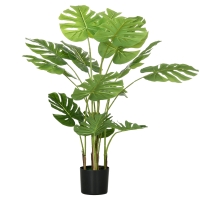 HOMCOM Planta Artificial Realista Monstera deliciosa 1 Vaso e Terra de Cimento 17,5x17,5x120 cm Verde