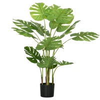HOMCOM Planta Artificial Realista Monstera deliciosa 1 Vaso e Terra de Cimento 17,5x17,5x120 cm Verde(m-1)