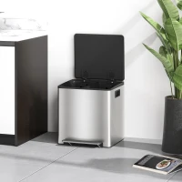 HOMCOM Cesto de Lixo de 2 Seções de 15L com Pedal e Tampa Silenciosa em Aço Inoxidável e PP 41 8x36,7x44 cm(m-3)