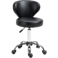 HOMCOM Banquinho com Rodízios Massagem Trabalho Giratório 360° Assento Ajustável 49-64 cm Encosto Ergonômico Revestimento Preto(m-6)