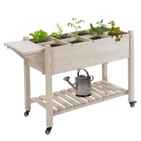Outsunny Floreira Alta Potager com Rodas Prateleira Prateleira Rebatível Inserções de Irrigação Feltro de Drenagem(m-6)