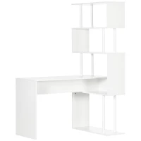 HOMCOM Secretária de Canto Secretária de Computador em Forma de L com Prateleiras de 4 Níveis em Madeira 120x80x176 cm Branco(m-7)