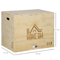 HOMCOM Caixa de Saltos Pliométrica 3 em 1 Colaboração FP Andebol Salto Musculação Fitness 61x51x76 cm em Madeira(m-3)