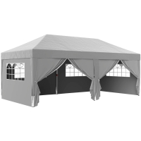 Outsunny Tenda de Jardim Exterior Tenda Dobrável 3x6 m com 6 Painéis Laterais Saco de Transporte Incluído Cinza