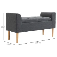 HOMCOM Banco Baú de Armazenamento Capitonê Banquinho com Braços Banco de Armazenamento Carga 130 Kg 116x44x58 cm Cinza Escuro(m-3)