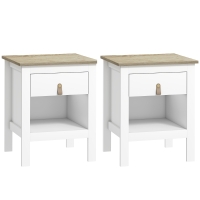 HOMCOM Lote de 2 Mesas de Cabeceira com Gaveta e Compartimento Aberto 45x40x55 cm Branco