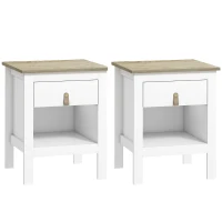 HOMCOM Lote de 2 Mesas de Cabeceira com Gaveta e Compartimento Aberto 45x40x55 cm Branco(m-1)