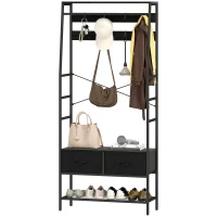 HOMCOM Cabideiro Industrial com 2 Gavetas de Tecido Prateleira 8 Ganchos e Estrutura de Aço 80x30x180,5 cm Preto(m-7)