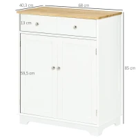 HOMCOM Móvel de Armazenamento Sala Armários de Portas 2 Gavetas e Prateleira Ajustável Armário Branco e Madeira Natural(m-3)