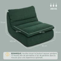 HOMCOM Poltrona Preguiçosa de Chão em Espuma Monobloco de Ultra Alta densidade Capacidade 200 Kg 82x103x75 cm Verde(m-3)