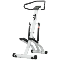 Sportnow Stepper com Guidão 12 Níveis de Resistência Ajustáveis Tela LCD 2 Rodas e Pedais Antiderrapantes Branco e Preto(m-6)