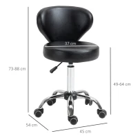 HOMCOM Banquinho com Rodízios Massagem Trabalho Giratório 360° Assento Ajustável 49-64 cm Encosto Ergonômico Revestimento Preto(m-3)