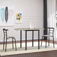 HOMCOM Conjunto Mesa Oval Extensível e 2 Cadeiras Mesa de Folha Metal e MDF Preto e Natural(m-2)