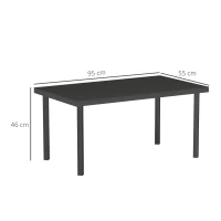 Outsunny Mesa de Centro de Jardim Retangular Mesa Auxiliar com Efeito de Grão de Madeira Estrutura em Metal 95x55x46 cm Preto(m-3)