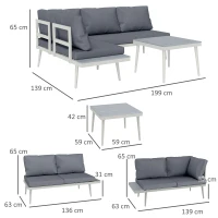 Outsunny Conjunto de Jardim 3 Peças Sofá de Canto Modular com Assento Ajustável Almofadas Confortáveis Mesa de Efeito Madeira Cinza(m-3)