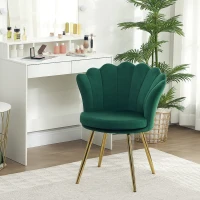 HOMCOM Cadeira Concha Cadeira para Toucador Cadeira de Veludo Cadeira de Sala com Pés em Metal Dourado Verde(m-5)