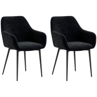 HOMCOM Conjunto 2 Cadeiras para Sala de Jantar Modernas com Braços Assento Estofado e Pernas de Aço 54x57x80 cm Preto