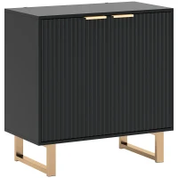 HOMCOM Buffet Sala Móvel de Armazenamento Estilo Moderno com Armário de 2 Portas Caneladas Prateleira Ajustável Pés de Metal Preto(m-1)