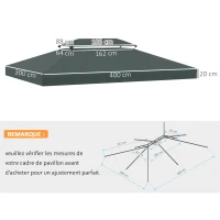 Outsunny Lona de Reposição para Pavilhão Tenda 3x4 m Poliéster de Alta densidade 180 g/㎡ Cinza(m-3)