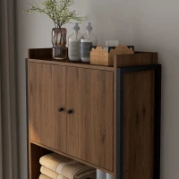 Kleankin Móvel sobre Sanita para Casa de Banho com Armário 2 Portas e Prateleira Aberta 68x25,5x172,5 cm Marrom e Preto(m-4)