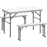 Outsunny Conjunto Mesa Dobrável e Bancos de Piquenique 113 cm com Alças de Transporte Mesa e Banco Dobráveis Cinza Claro(m-1)