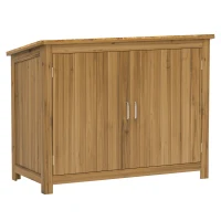 Outsunny Armário de Jardim em Madeira Abrigo de Jardim Exterior com Teto Inclinado 2 Prateleiras e 2 Portas 110x50x85 cm Marrom(m-1)