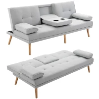 HOMCOM Fabric Click Clack Sofa Bed with 2 Cup Holders, Convertible Futon Settee, Futon Recliner Lounge for Living Room, Spare Room, Bedroom, Grey(m-10)