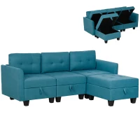 HOMCOM 'L' Shape Modular Sofa, with Storage - Light Blue(m-10)