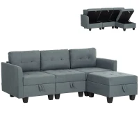 HOMCOM 'L' Shape Modular Sofa, with Storage - Dark Grey(m-10)