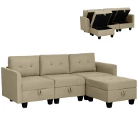 HOMCOM 'L' Shape Modular Sofa, with Storage - Light Brown(m-10)