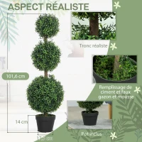 HOMCOM Lot de 2 arbres artificiels 101,6 cm 3 boules de buis topiaires fausse plante vert PE avec pot intérieur et extérieur(m-4)