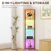 HOMCOM RGB LED Floor Lamp with Shelves, 5-Tier Dimmable Standing Lamp with Adjustable Brightness and Remote Control, Modern Corner Display Shelf Unit for Living Room Bedroom Office, Rustic Brown(m-5)