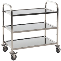 HOMCOM Desserte de cuisine à roulettes à 3 étagères, chariot de rangement en acier inox., chariot de cuisine et salle à manger, 90,5 x 50,5 x 88,2 cm, argenté