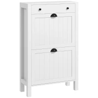 HOMCOM Narrow Shoe Cabinet with 2 Flip Drawers and Adjustable Shelves, White(m-1)