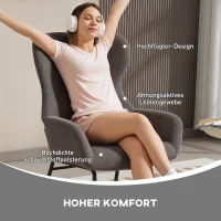 HOMCOM Moderner Polsterstuhl im Ohrenbacken-Stil, hohe Rückenlehne, dicke Polsterung, Metallbeine, Grau(m-4)