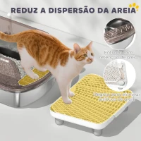 PawHut Caixa de Areia para Gatos Fechada com Bandeja em Aço Inoxidável Bordas Altas Pá e Degrau para Gatos Grandes 53x42x27 cm Cinzento(m-5)