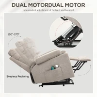 HOMCOM Fotoliu rabatabil cu masaj, încălzire și funcție de ridicare, maro deschis(m-4)