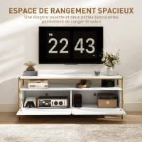 HOMCOM Meuble TV meuble télé pour téléviseur jusqu'à 55 pouces avec 2 portes rabattables et étagère ouverte, 124x35x50cm, blanc(m-4)