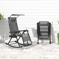 Outsunny Silla Mecedora de Jardín Plegable Tumbona Reclinable con Techo Protección Solar Reposacabezas Extraíble y Reposapiés Estructura de Acero 120x67x102 cm Gris(m-3)