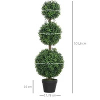 HOMCOM Lot de 2 arbres artificiels 101,6 cm 3 boules de buis topiaires fausse plante vert PE avec pot intérieur et extérieur(m-3)