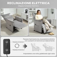 HOMCOM Poltrona Reclinabile Elettrica con Telecomando e Poggiapiedi, in Tessuto Effetto Velluto, 80x83x104 cm, Grigio(m-5)