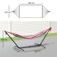 Outsunny 298 x 117cm Hammock with Stand Camping Hammock with Portable Carrying Bag, Adjustable Height, 120kg Load Capacity, Multicolour(m-3)