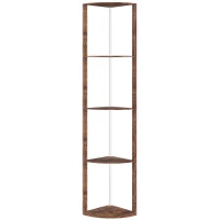 HOMCOM RGB LED Floor Lamp with Shelves, 5-Tier Dimmable Standing Lamp with Adjustable Brightness and Remote Control, Modern Corner Display Shelf Unit for Living Room Bedroom Office, Rustic Brown(m-1)