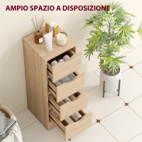HOMCOM Mobile Bagno Salvaspazio con 4 Cassetti e Maniglie Intagliate Stile Nordico, 29x29x83 cm, Legno Naturale(m-4)