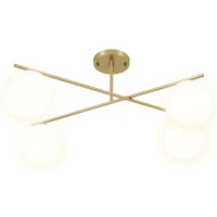 HOMCOM Lampadario lustro moderno a 4 luci con attacco E14, montaggio semi-incasso, dorato e crema(m-1)