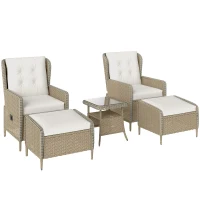 Outsunny Five-Piece Reclining Rattan Chair Set - Light Grey(m-10)