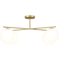 HOMCOM Plafonnier lustre moderne à 4 lumières avec culot E14, montage semi-affleurant, doré et crème